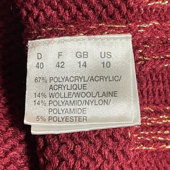 Olsen Europe Red Gold Metallic Ribbed Knit Sweater Floral Appliqué Detail Sz 10 - Picture 9 of 10